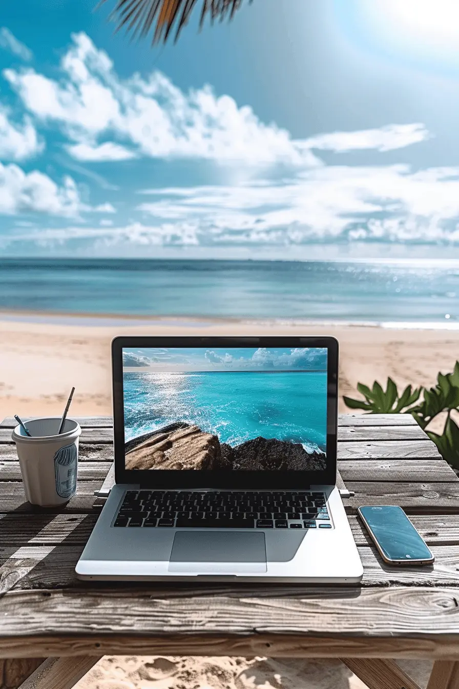 computer on beach